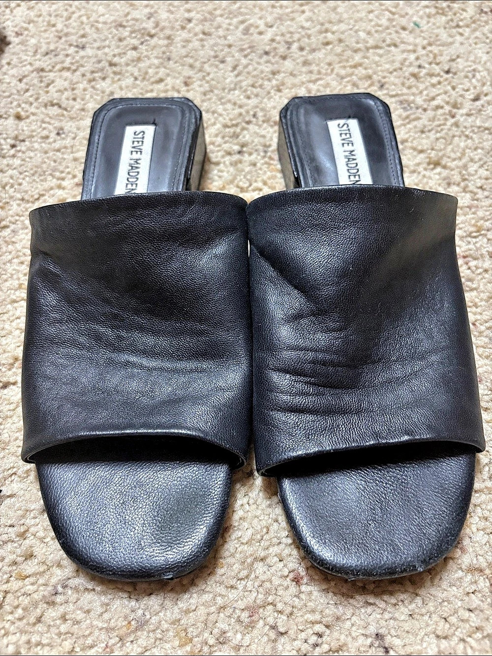 Barely worn. Steve Madden Black Block Heel Slide Sandals